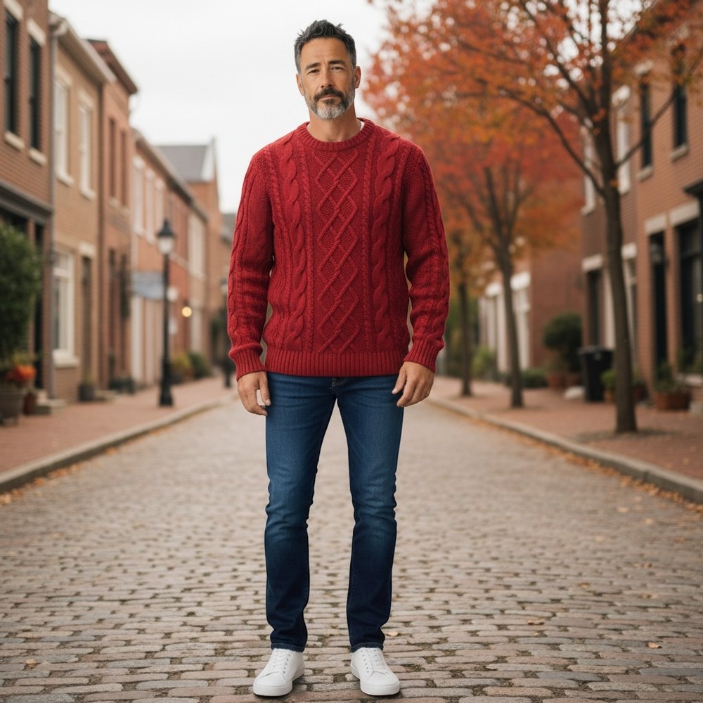 Chaps Sweater Large Red NEW Sagamore Cable Knit Cotton Crew Neck Pullover